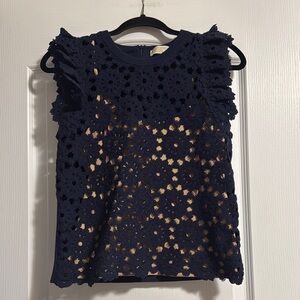 NWOT Michael Michael Kors Navy Blue Crochet Sleeveless Top with Camisole